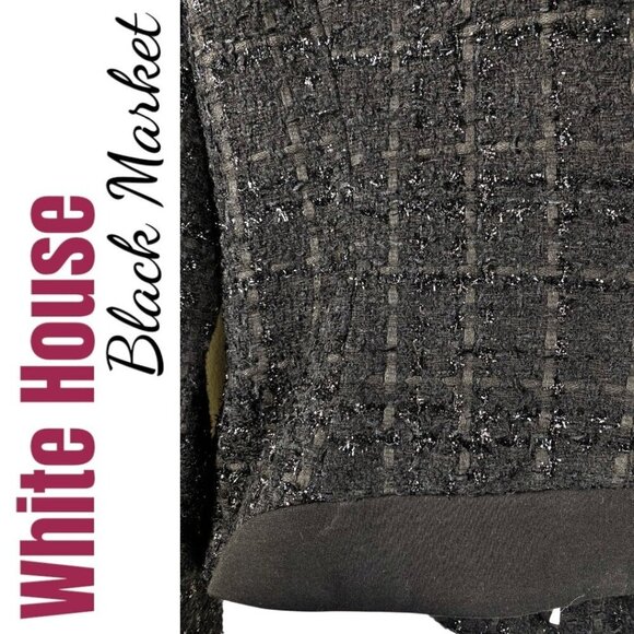 WHBM TWEED MOTO JACKET Black Shimmer Collarless, Size 8 - Picture 9 of 12